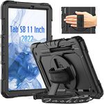 Timecity Case for Samsung Galaxy Tab S8 2022 / Galaxy Tab S7 Case 2020 11" (SM-X700/X706/T870/T875/T876), Full-Body Shockproof Protective Case with Screen Protector, Rotating Stand, Hand Strap, Black