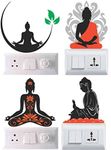 Decals Sticker Meditating Buddha's Matte Finish Colored PVC Light Switches and Wall Art Stickers (Multicolour) - Set of 4