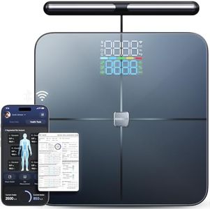 Amzmerit Smart Scale for Body Weight, 8-Electrode Larger Platform Digital Scale for Weight Fat BMI 28 Body Composition Measurement, Bluetooth Bathroom Smart Scales, Rechargeable, Wi-Fi Compatible