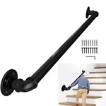 Lechansen Handrail for Staircase,Hand Rail for Indoor Stairs 1 Meter/3.3FT Wall Mount Supports Banister Industrial Rustic Black Anti-Slip Clothing Rails,Diameter 3.2cm