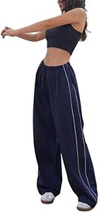 ABINGOO Women Parachute Pants High Waist Wide Leg Baggy Cargo Pants Y2K Track Pants Jogger Lounge Trousers Streetwear Navy M