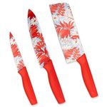 PANCA Kitchen Knife Set - Stainless Steel 3 Pieces Professional Knife Set with Non-Slip Handle Printed Knife Set of 3 (Red)
