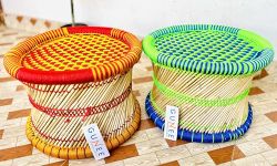 GUNEE Bamboo Pushkar Handicrafts Cane Bar Stool For Indoor/Outdoor Furnishings (Multicolour) -2 Pieces