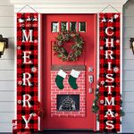 Venzina® Christmas Decorations Outdoor Yard Front Porch Sign Set, Red Black Buffalo Plaid Door Banner, Hanging Merry Christmas Decorations for Home Indoor Outdoor Xmas Decor Wall Front Door Yard