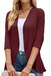 osazic Womens Open Front 3/4 Sleeve Cardigans for Women Lightweight Summer Drape Cardigan Vest WineRed L