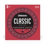 D'Addario Guitar Strings - Classic Nylon Guitar Strings - EJ27N Classical Guitar Strings - Silver Plated Wrap, Nylon Core, Clear Student Nylon Trebles - Normal Tension, 3-Pack