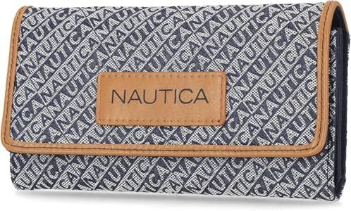 Nautica Women's Perfect Carry-All Money Manager Oraganizer with RFID Blocking Wallet, Indigo Jacquard, One Size