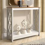 Galano Nova Console Table - Modern Distressed Oak Finish - Bookshelf Cabinet for Hallway - Entryway - Foyer - Living Room - Bedroom - Space Saving (White/Oak)