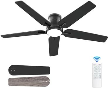 POCHFAN 52 Inch Black Ceiling Fans With Lights and Remote, Flush Mount Low Profile Ceiling Fan for Bedroom, Living Room, Patio, Dimmable 6 Speeds Noiseless Reversible, ETL Listed