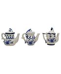 Kurt Adler Porcelain Delft Blue Teapot Ornament, Set OF 3