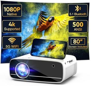【Projector Screen Included】 Real 1080P Projector with WiFi 6 and Bluetooth, 4K Supported, 500ANSI, Portable Mini Projecteur Compatible with TV Stick Smartphone/HDMI/USB, Indoor & Outdoor use