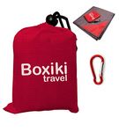 Compact Waterproof Pocket Beach Blanket. Portable Lightweight Folding Tarp with Red Travel Case. Outdoor Picnic Camping Blanket with Easy Attachment Clip