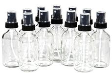 Vivaplex, 12, Clear, 1 oz Glass Bottles, with Black Fine Mist Sprayers