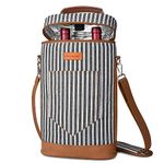 Tirrinia 2 Bottle Wine Tote Carrier - Insulated & Padded Versatile Cooler Bag for Travel, BYOB Restaurant, Wine Tasting, Party, Great Gift for Wine Lover, Black Stripe