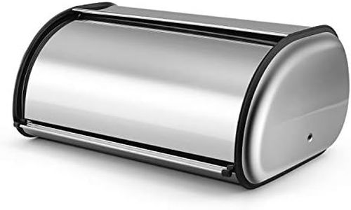 Flexzion Stainless Steel Bread Box Holder (13 inch) Metal Roll Up Top Lid Storage Container Bin Keeper for Homemade Cake Buns Toasts Loaves Pastries Pancakes Cookies, Ideal for Restaurant Home Kitchen