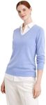 State Cashmere Women’s Essential V-Neck Sweater 100% Pure Cashmere Classic Long Sleeve Pullover (Bella Blue, Medium)