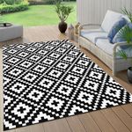 RUN.SE RUN.SE 9' x 12' Outdoor Patio Mats-Double Sided Pad RV Pad Large Floor Rug with Diamond Pattern, Perfect for Camping, Beach, Park Picnic（Black& White