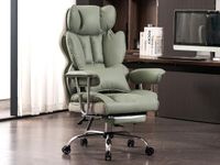 Efomao Desk Office Chair, PU Leather Ergonomic Office Chair,Adjustable Big High Back Computer Chair,Executive Swivel Chair with Footrest and Lumbar Support,LIGHT GREEN Office Chair