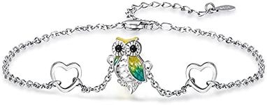 KINGWHYTE Owl Bracelet 925 Sterling Silver Animal Bracelet Owl Jewelry Gifts for Women Mum Girls Daughter