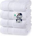 Utopia Towels Premium 100% Combed Ring Spun Cotton Bath Towels, Ultra Soft and Highly Absorbent, 27 by 54 inches, Large Bath Towels, 4 Pack, White