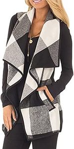 YACUN Women Plaid Vest Lapel Open Front Sleeveless Jacket Outerwear Cardigan with Pockets, Black, 4X-Large