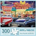 Bits and Pieces - 300 Piece Jigsaw Puzzle for Adults - 18" x 24" - 50s Starlite Diner - 300 pc Large Piece Classic Cars Drive in Jigsaw by Larry Jones
