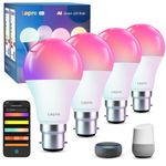 Lepro B1 AI Smart Bulb Bayonet, Bluetooth Colour Changing Bulbs, Music Sync, LLM AI Generated Lighting, Built-in Voice Control Via App, 8.5W 60W Equivalent, RGBCCT Dimmable LED Bulb, 4 Packs