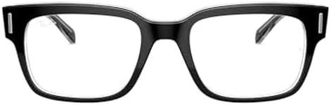 Ray-Ban Men's Rx5388 Jeffery Square Prescription Eyeglass Frames, Black on Transparent/Demo Lens, 53 mm