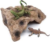 Flushbay Reptile Rock Hide Cave Resin Large Reptile Hideouts Habitat Cave Terrarium Decorations for Bearded Dragon Lizards Geckos Leopard Chameleons Frogs Turtles Snakes