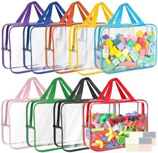 9 Packs Toy Storage Bags with Labels, Large PVC Reusable Board Game Storage Containers Clear Zipper Pouches Waterproof Travel Organizer Bags for Building Blocks, Puzzle, Kids Books, Stationery, Makeup