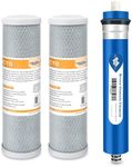 Membrane Solutions Combo Pack for FX12M and FX12P, Water Filter Replacement Cartridge Compatible GE RO Set GXRM10RBL GXRM10G Reverse Osmosis Systems, 2x Carbon Filters, 1x 50GPD RO Membrane Filter