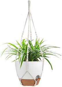 Vanslogreen 41.5 Inch Macrame Plant Hanger Indoor Outdoor with 12 Inch Flower Pot, Hanging Planter for Plants Holder with Wood Beads for Boho Home Decor (Ivory+White)