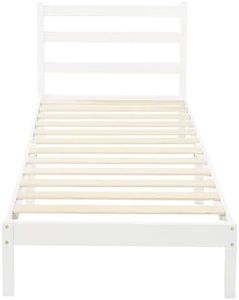 Amazon Basics Cadre de en bois de pin massif avec tête de lit capitonnée 1 personne 90 x 190 x 88 cm, Blanc