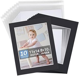 Somime 10 Pack Black Picture Frame 11x14 Mat Board,White Core Bevel Cut Mats 8.5x11, Whole Frame Mat Kit Includes 10 Picture Photo Mattes & 10 Backings & 10 Krystal Sleeve Bags