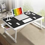 Upgraded Bed Table Laptop Desk, Foldable Tray with USB Charge Port, Handle, Desktop Card/Cup Slot, Side Drawer, Portable Notebook Stand for Eating Reading Working(Black)