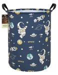 HUNRUNG Laundry Hamper,Large Canvas Fabric Lightweight Storage Basket Toy Organizer Dirty Clothes Collapsible Waterproof for College Dorms, Children Bedroom,Bathroom(Round-Blue-Space Astronaut)