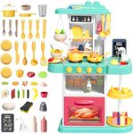 deAO Kids Kitchen Play Set, 54 PCS Kitchen Toys for Toddlers with Realistic Lights & Sounds, Play Kitchen Pretend Food Playset for for 3 4 5 6+ Years Old Boys and Girls (Green)