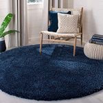 SS Malik Handloom Anti Slip Fluffy Fur Rug and Round Shaggy Carpet (2 Inch Thickness) for Living Room, Bedroom, Sofa Area (4x4 Feet, Blue)