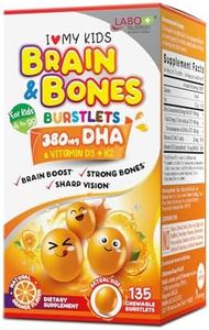 LABO Nutrition I My Kids Brain & Bones Chewable Burstlet, Gluten Free, for Stronger Bones & Behavioral Management, 76% Ultra-concentrated rTG Form Omega 3 DHA Fish Oil, Vitamin D3 & K2, Orange