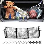 Cargo Net for Car, Expandable 3 Pocket Heavy-Duty Cargo Net Organizer, Black Mesh Storage Pocket with 4 Metal Carabiners Universal for Car, SUV, Pickup Truck, Van Trunk Bed