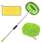 62" Car Wash Brush with Long Handle, Car Cleaning Kit with 1 Replacement Head and 1 Car Wash Towel, to Clean car SUV RVs Trucks Pickups and Buses.