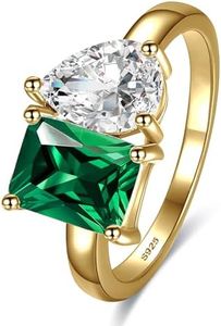 BONLAVIEGEM Toi Et Moi Ring 925 Sterling Silver Women Engagement Ring White Gold Plated 1.5ct 6x8mm Double Stone Ring Emerald & Pear Cut Cubic Zirconia Wedding Band Width Band 2mm Size 5-9, 8,