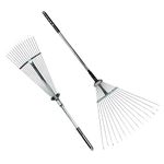 Hectare Precision 15 Tine Stainess Steel Telescopic Metal Rake, 31 to 64 Inch Adjustable Expanding Handle Rake for Quick Clean Up of Lawn and Yard, Garden Leaf Rake and Roof | Garden Broom