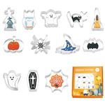 12 Pieces Halloween Cookie Cutters, Halloween Biscuit Cutters Set Stainless Ghost Bats Pumpkin Cookies Cutters Halloween Cookie Mould for Holiday Halloween Party