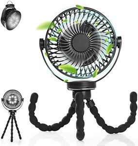 Simpeak 5200mAh LED Portable Stroller Fan with Flexible Tripod, 3 Speeds USB Stroller Fan for Baby, 360° Rotatable Handheld Mini Desk Fan Crib Fan Clip On Fan for Stroller, Car, Bike,Camping- Black