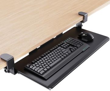 HUANUO Keyboard Tray Under Desk, Pull Out Keyboard Tray with C Clamp Mount, 26.5″ W x 11.8″ D Slide Out Computer Keyboard Drawer Mouse Tray for Typing, Black, HNKB12B