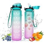 Locisne Motivational Water Bottle with Straw & Time Markings, 1L/32 OZ BPA Free Leakproof Water Bottles for Fitness, Gym, Cycling, Running Sports