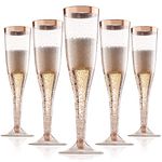 Rose Gold Plastic Champagne Flutes Disposable - Rose Gold Glitter with a Rose Gold Rim - [1 Box of 36 ] 6.5 Oz - Elegant Stylish Mimosa Glasses Perfect for Weddings Bachelorette Party, Events