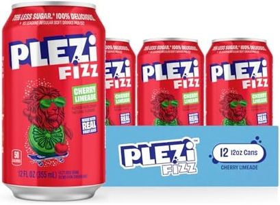 PLEZi FiZZ Cherry Limeade Sparkling Juice - Healthy Soda Alternative with Real Fruit Juice, No Added Sugar - Low Sugar Sparkling Drink - Good Source of Fiber, 12 Fl Oz (12 Pack)