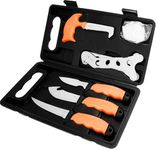 NEW VIEW Deer Processing Hunting Knife Set, 8 PCS Game Field Dressing Kit Gift for Men, Includes Skinning Boning Knives, Gut Hook, Bone Saw, Rib Spreader, Sharpener, Gloves, Case